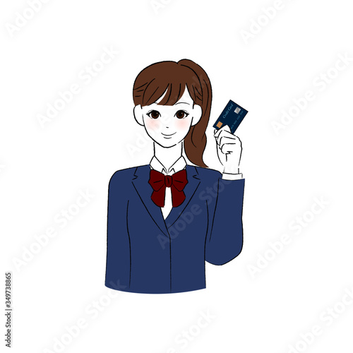 キャッシュカードを持つ女子学生