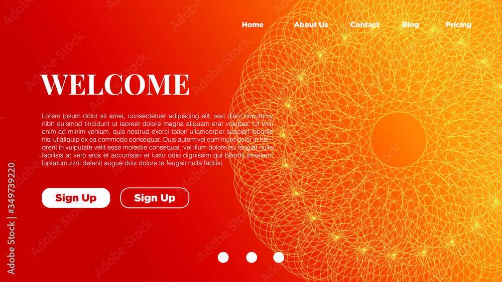 Asbtract vibrant background design. Landing page template with ethereal wavy shapes.