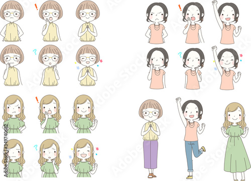 女子表情、全身絵セット
