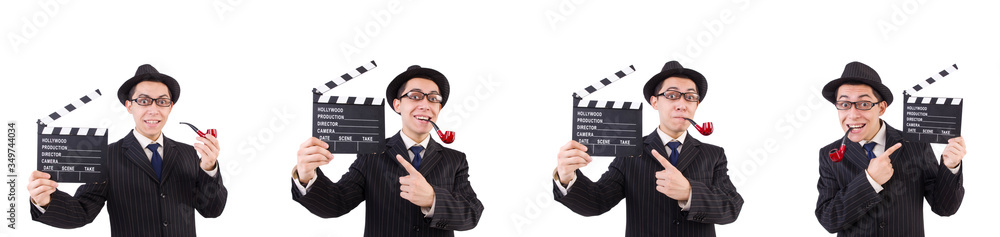Funny gentleman in striped suit isolated on white Funny gentleman in striped suit isolated on white
