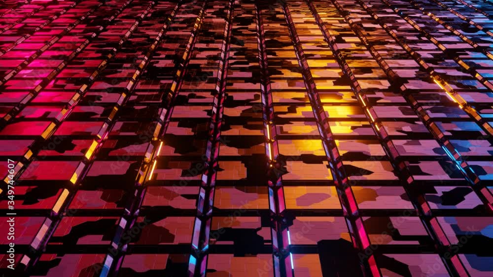 Animation multicolor background on square shape With the reflection of the metal floor. Square floor 3D rendering 4k 30fps. Full focus Distance Animation multicolor background on square shape With the reflection of the metal floor. Square floor 3D rendering 4k 30fps. Full focus Distance