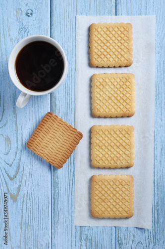 Square cookies and coffee
