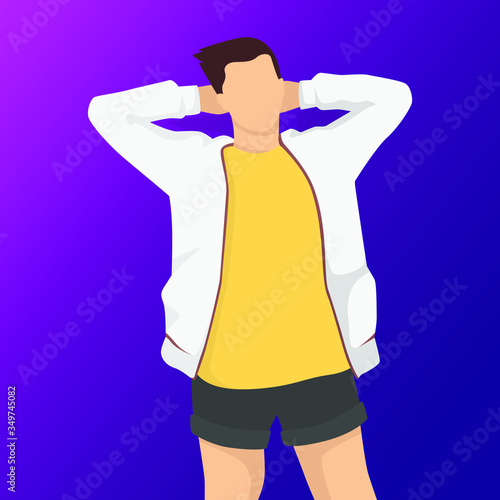 Young man in gay, lesbian, bisexual, transgender rights, modern style vector illustration, people simple flat shadow isolated on purple background