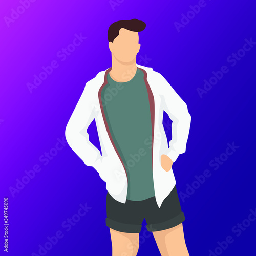 Young man in gay, lesbian, bisexual, transgender rights, modern style vector illustration, people simple flat shadow isolated on purple background