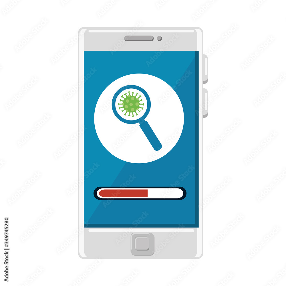 searching covid 19 online in smartphone vector illustration design