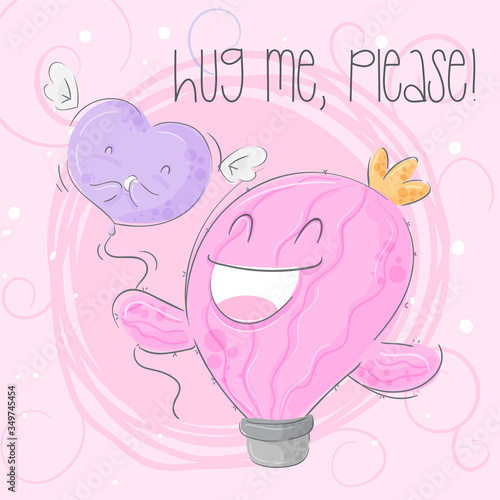 Cute animal cartoon cactus with balloon illustration for kids