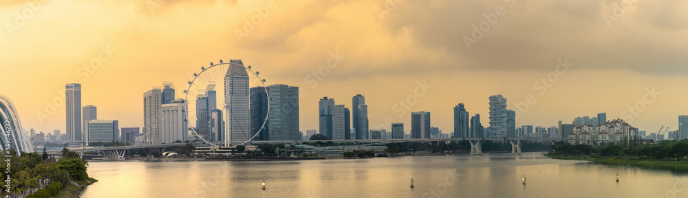 Panoramic view of beautiful Singapore flyer and cityscape of Singapore.