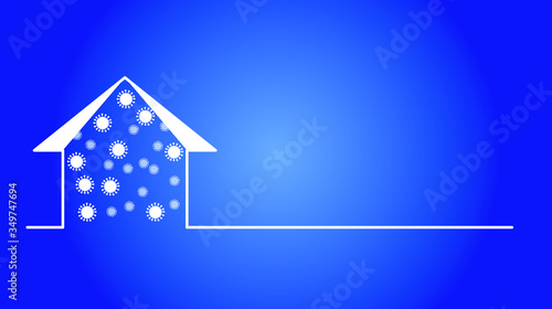 Stay at home text under house roof. COVID 19 or coronavirus protection campaign logo. Self isolation appeal as sign or symbol. Virus prevention concept.symbol of fat people stay at home.