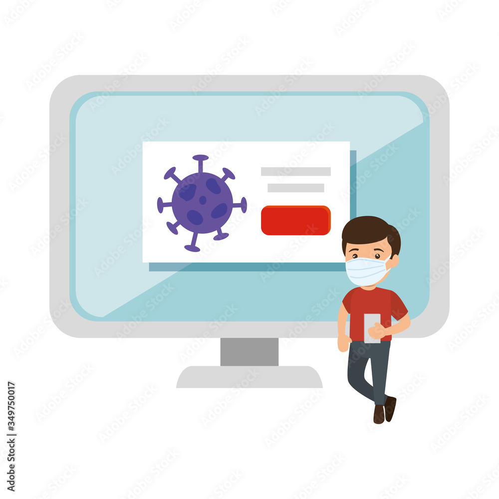 man searching covid 19 information online in computer vector illustration design man searching covid 19 information online in computer vector illustration design