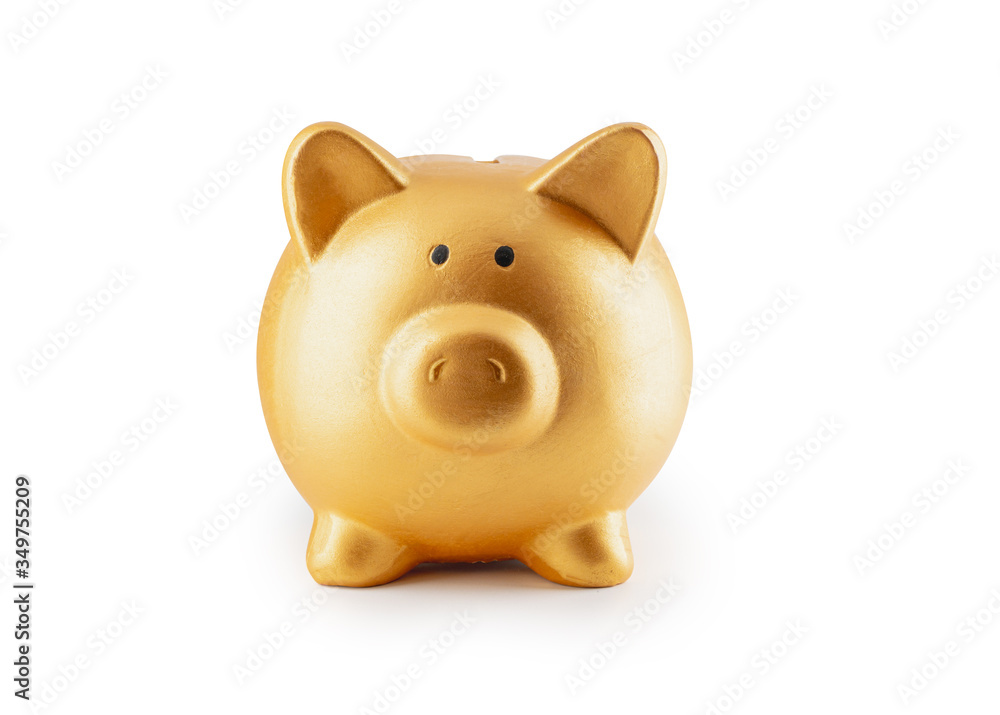 gold piggy bank isolated on white background with clipping path.