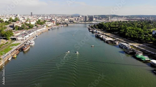 Wallpaper Mural Aerial view of Sava river and Belgrade city skyline. Drone video. Torontodigital.ca