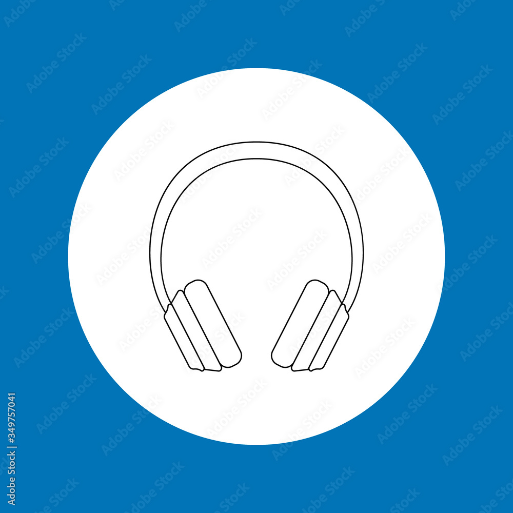 Headphone icon with a jumper .Contour drawing of accessories for phones and laptops.Vector illustration. Headphone icon with a jumper .Contour drawing of accessories for phones and laptops.Vector illustration.