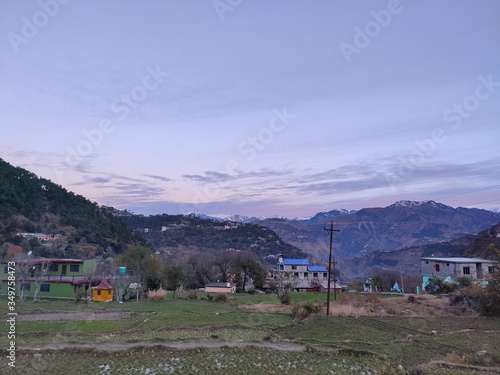 Lovely village in the mountains at devi-dehara, Himachal Pradesh, India. January 2020. photo