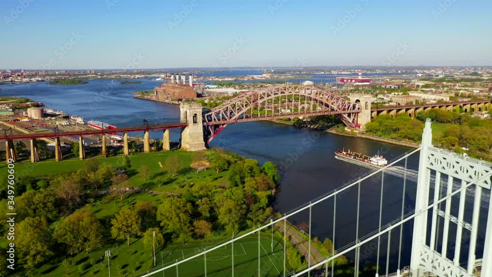 Aerial View of a Tanker Ship Approaching the Hell Gate Bridge Aerial View of a Tanker Ship Approaching the Hell Gate Bridge