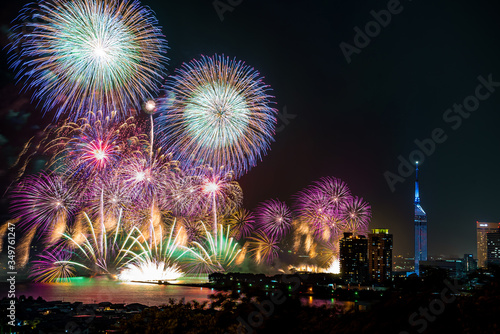fireworks over the city and sea