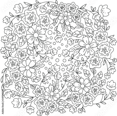 Pattern with abstract flowers. Coloring book page for adult © lexver