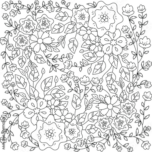 Pattern with abstract flowers. Coloring book page for adult