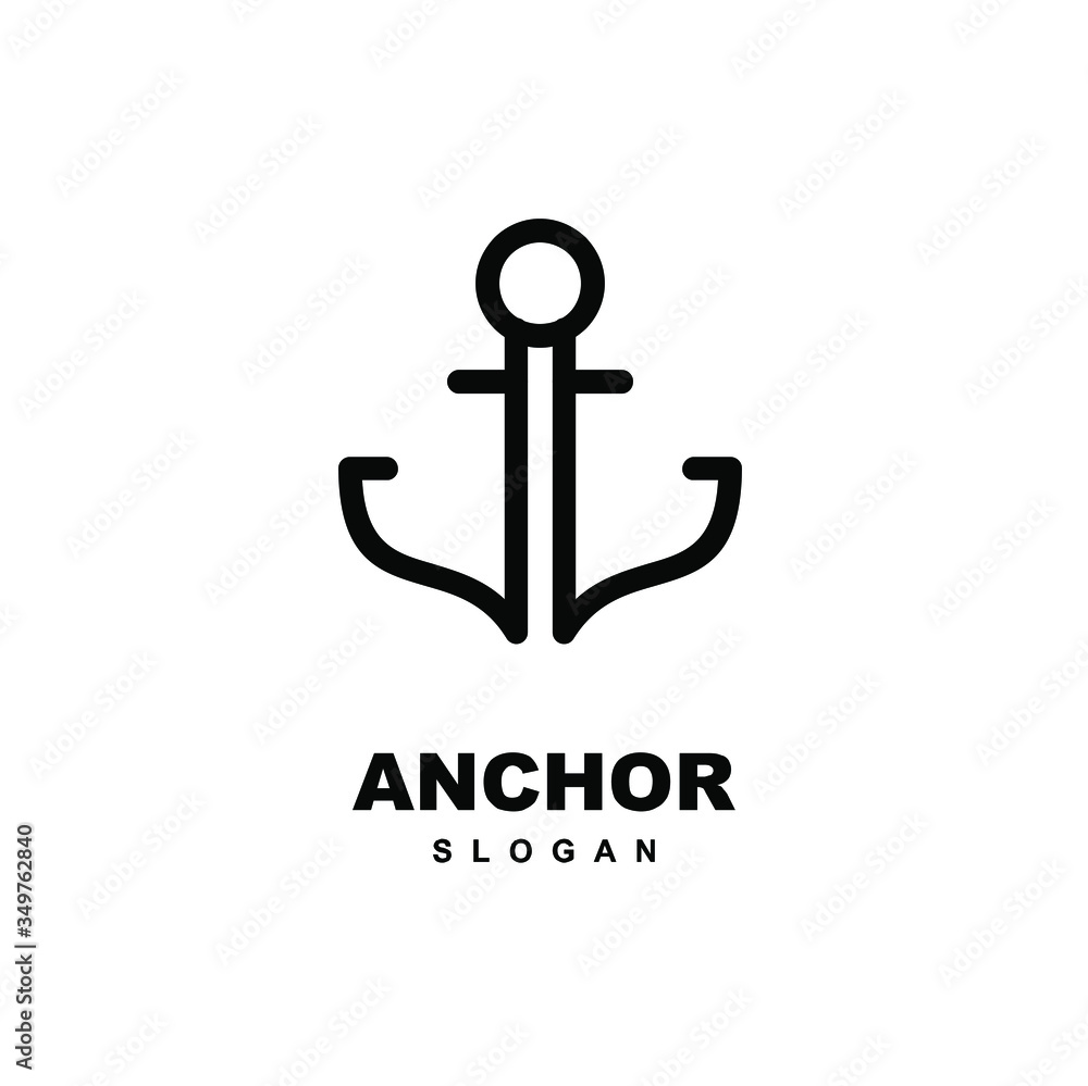 abstract line anchor black logo icon design