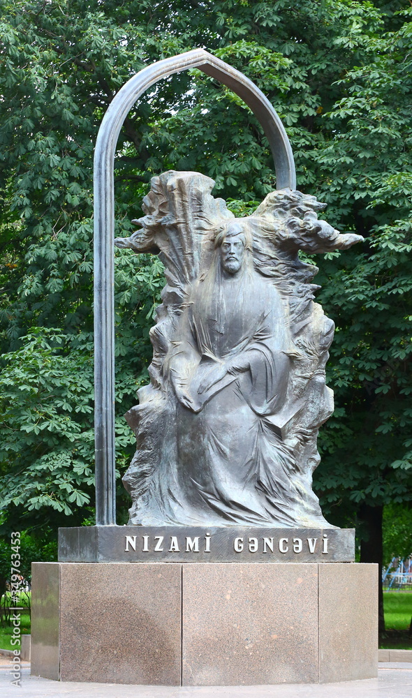 A monument to Azerbaijani poet Nizami Ganjavi, Kamennoostrovsky prospect, Saint Petersburg,Russia July 2017