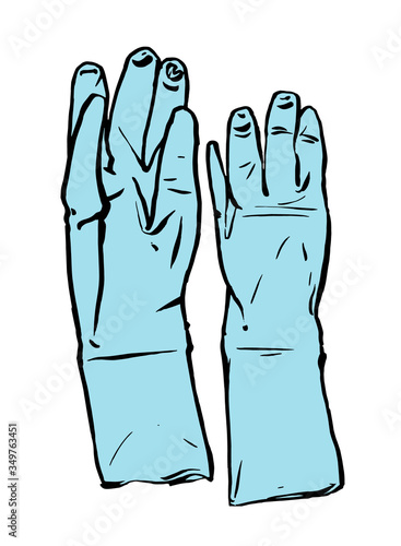 Drawing of medical gloves. Vector hand drawn illustration on a white background.