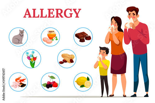 Allergy family concept. Vector character illustration