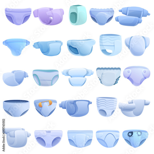 Diaper icons set. Cartoon set of diaper vector icons for web design