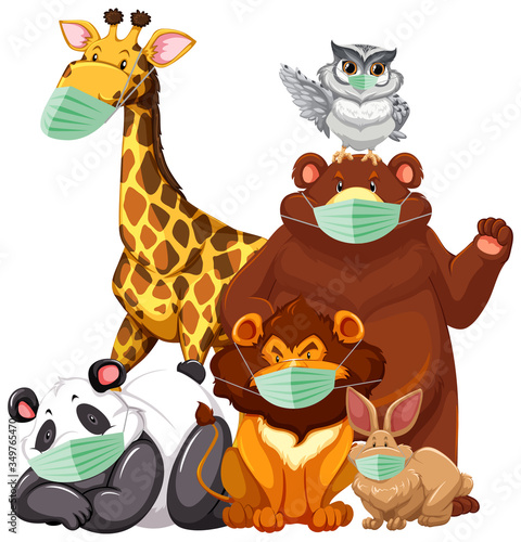 Wild animals cartoon charater  wearing mask