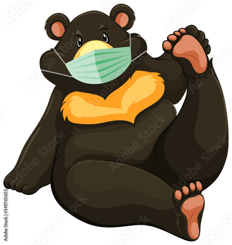 Black bear cartoon charater wearing mask