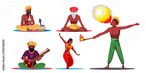 Indian men and woman in different position set