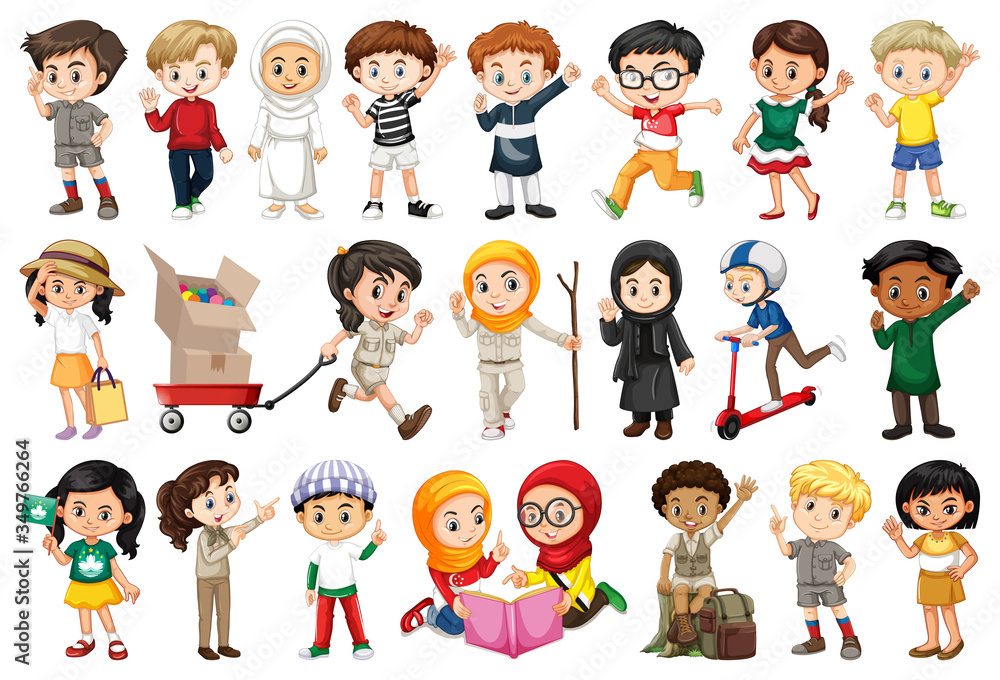 Large set of children doing different activities Large set of children doing different activities