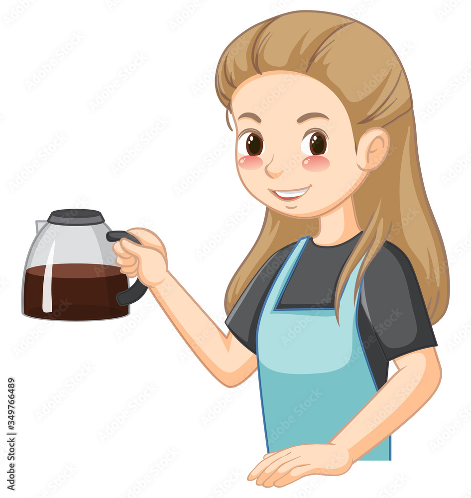 Barista lady cartoon character with coffee