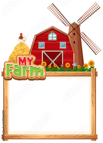 Border template design with red barn and haystack