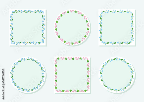 Notebook page templates. Cute memo pads decorated with spring floral elements. Can be used for scrapbooking, bullet journals, gift tags, cards and invitations. Vector 10 ESP.