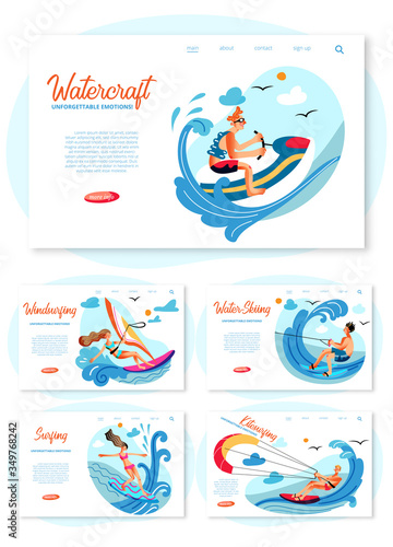 Extreme water sport promotion landing page set