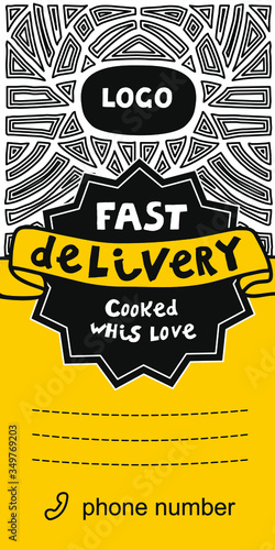 black and yellow hand-drawn food delivery flyer or poster