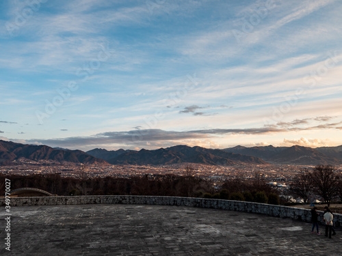 Panoramic views of Kofu city surrounded by mountains