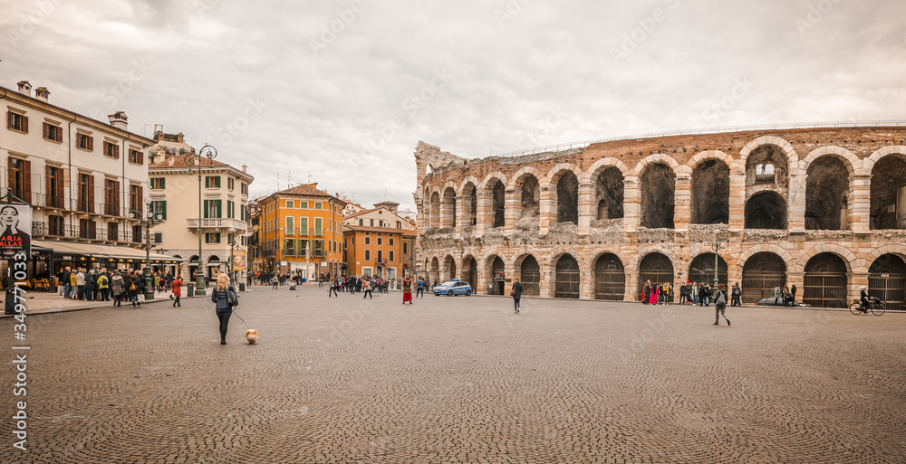 The Arena at Piazza Brà in Verona, is a famous Roman amphitheater. Verona, northern Italy, marz 9, 2016