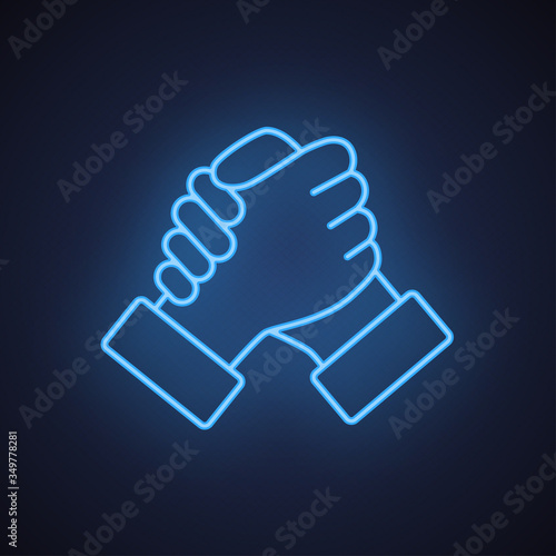 Soul brother handshake thumb clasp homie neon blue line icon