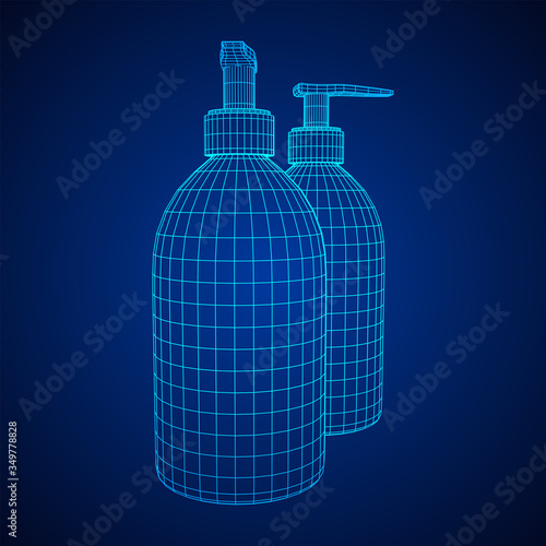 Hand sanitizer alcohol bottle for hygiene. Disinfection concept. Wireframe low poly mesh vector illustration.