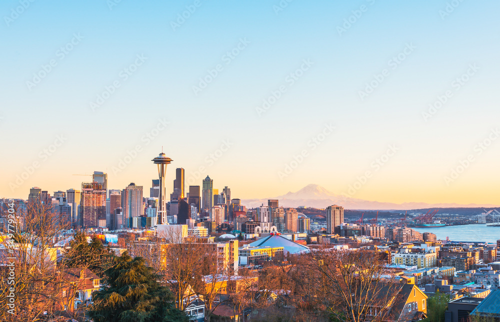 scenic view Seattle cityscape in the sunset time,Washington,USA. 
