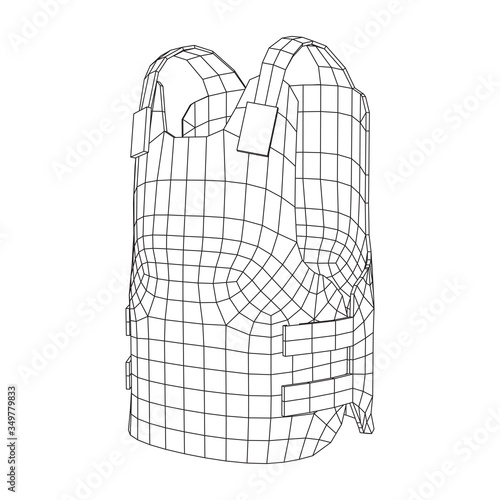 Police flak jacket or bulletproof vest. Bullet proof concept. Wireframe low poly mesh vector illustration. photo