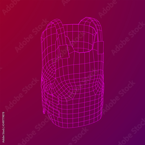 Police flak jacket or bulletproof vest. Bullet proof concept. Wireframe low poly mesh vector illustration.