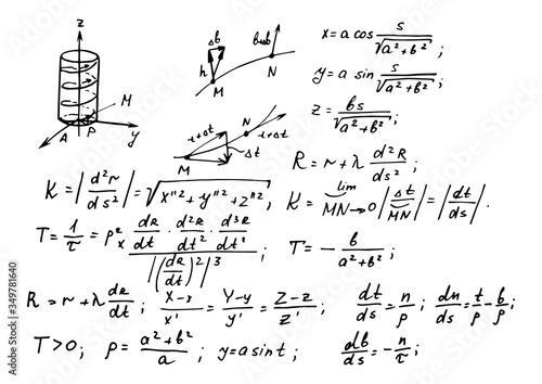 Vintage education background. Trigonometry law theory and mathematical formula equation on whiteboard. Vector hand-drawn illustration.