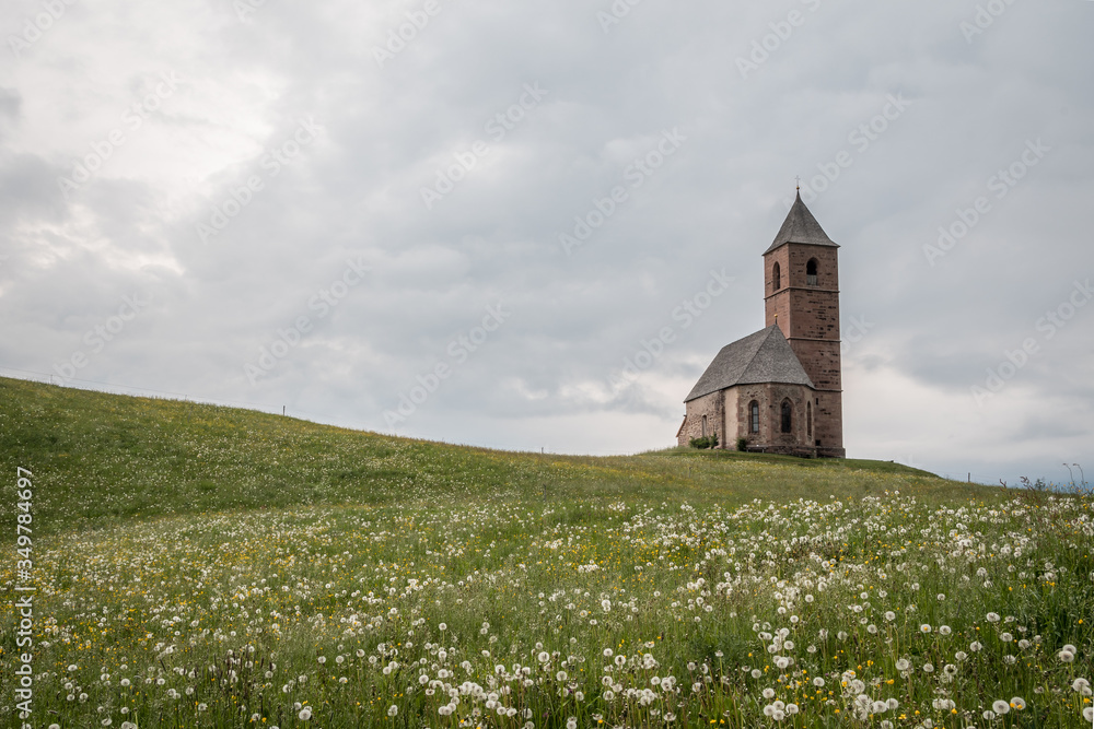 Alpine church of St. Kathrein in der Scharte - Santa Caterina (Saint Catherine) on the mountains, Hafling - Avelengo, South Tyrol, Italy, Europe Alpine church of St. Kathrein in der Scharte - Santa Caterina (Saint Catherine) on the mountains, Hafling - Avelengo, South Tyrol, Italy, Europe