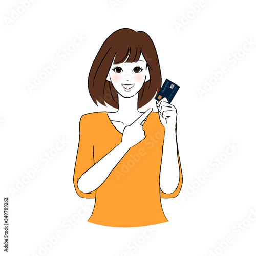 キャッシュカードを指差す女性