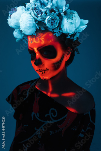 Neon makeup for Halloween or Dia De Mertos holiday