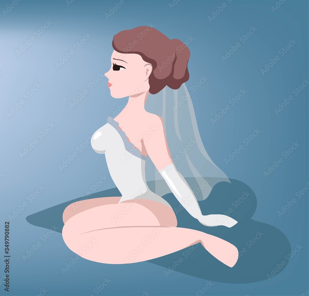 Sexy wedding dress and adorable girl cartoon