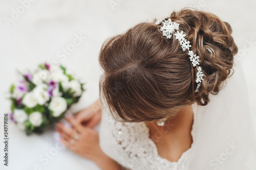 Bride hairstyle top view, close-up