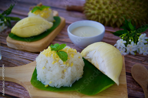 Durian sticky rice dessert. Thai food style