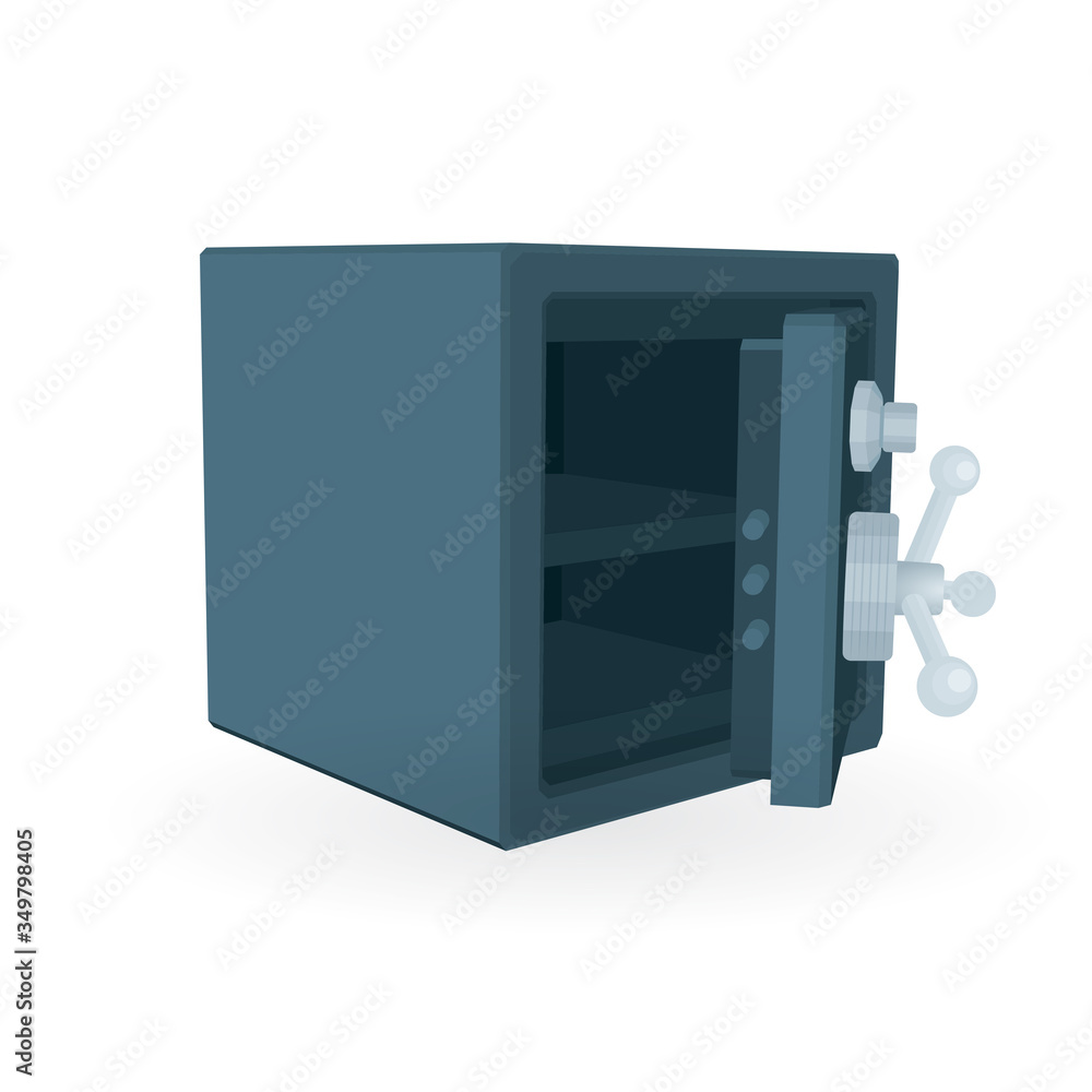 Safe. Metal safe box with open door vector illustration isolated on white background. Side view steel bank safe. Part of set. Safe. Metal safe box with open door vector illustration isolated on white background. Side view steel bank safe. Part of set.